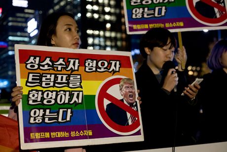 Issue ‘No Trump, No war’ protests greet US president in South Korea